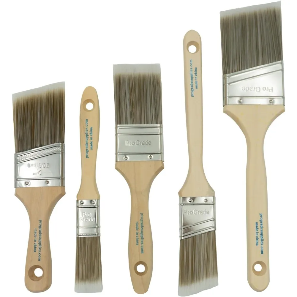 

Paint Brushes, 5-Piece, Paint Brush Set: Flat & Angle Brushes for Latex and Oil Paints, Stains, Interior & Exterior H