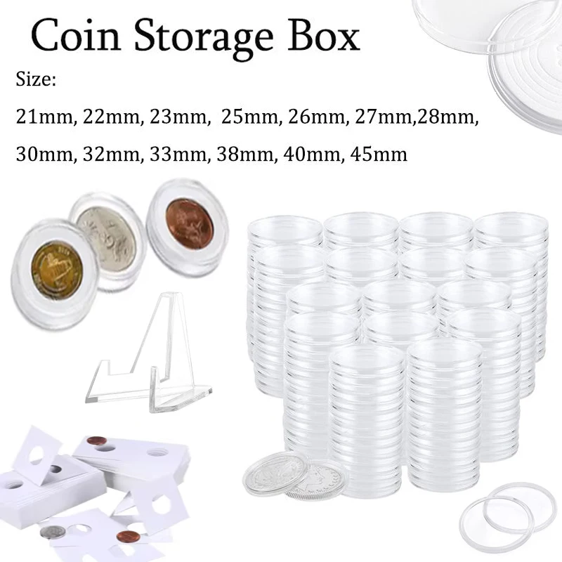 100-10pcs Transparent Plastic Coinning Holder 21-45mm Coinning Collecting Box Case for Coinning Storage Capsules Protection Boxe