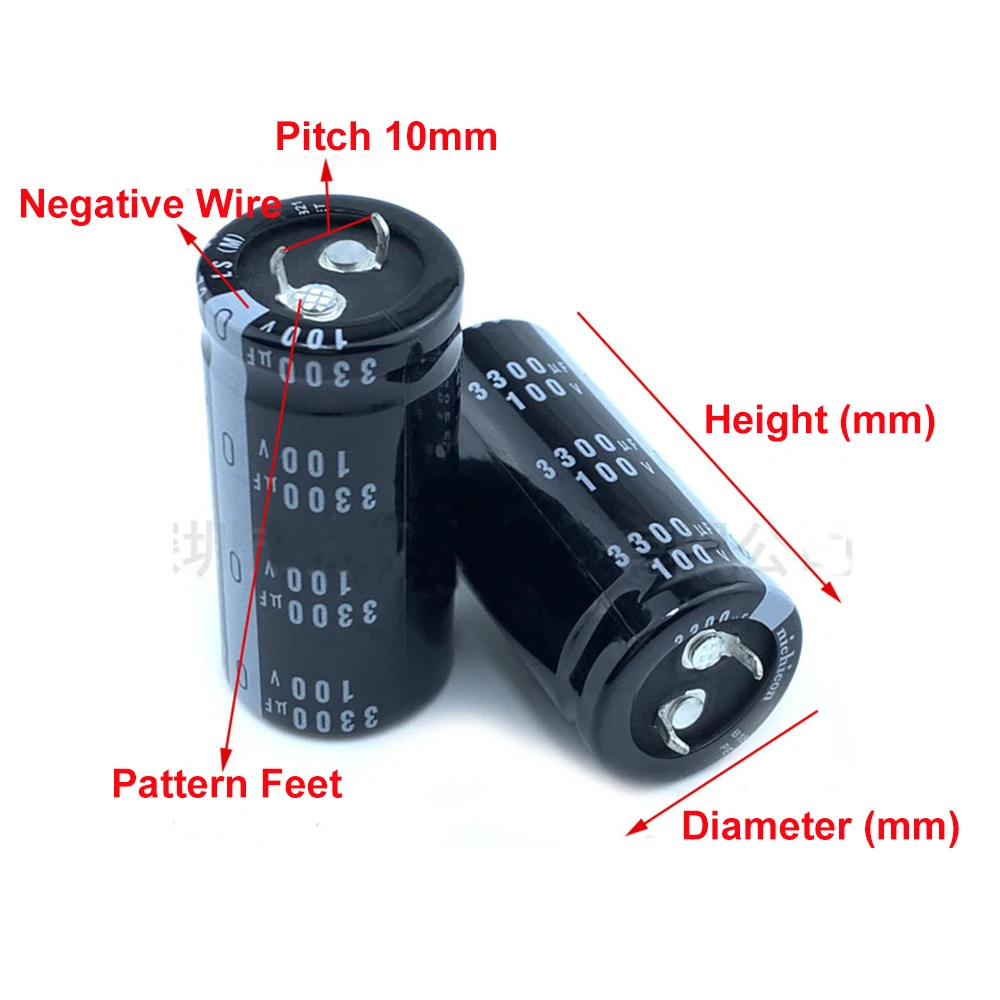 2 pezzi 100V 3300uF 22x40 22x50 25x45 25x50 30x35 30x40 30x45 30x50 35x30 35x35mm Passo 10mm Nichicon Horn Fever Condensatori audio