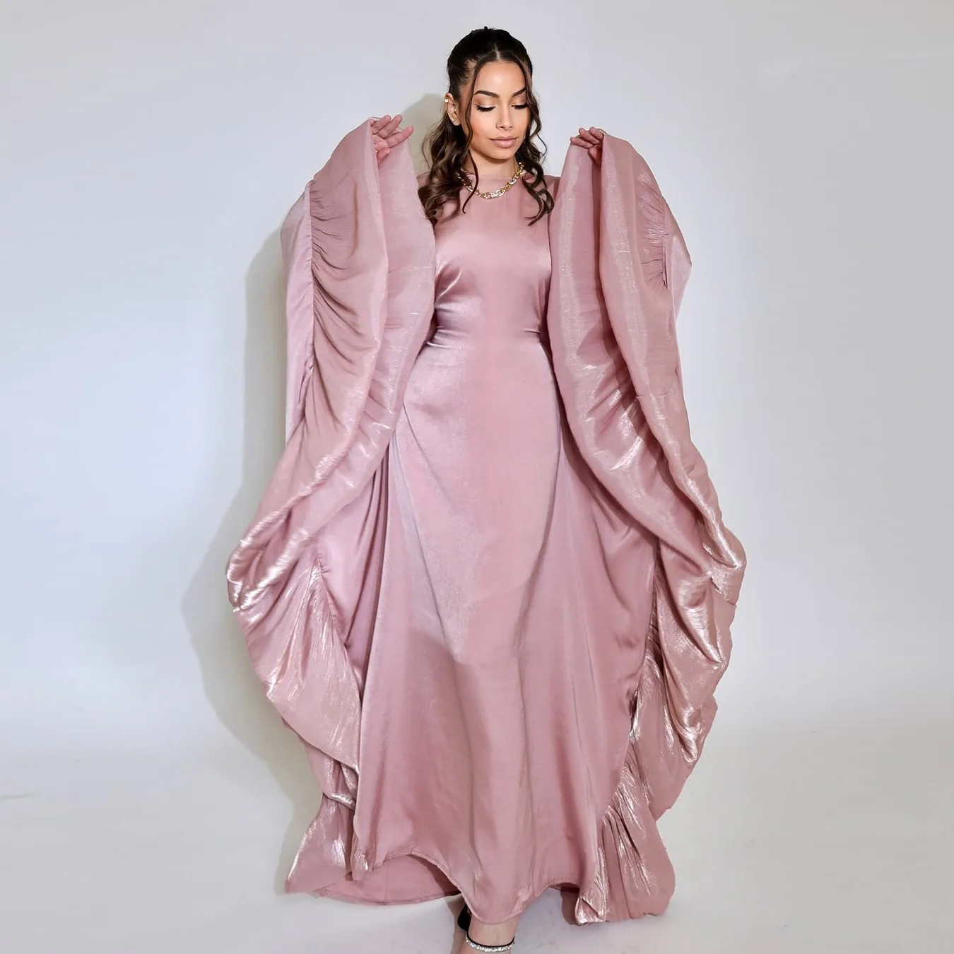 Satin Muslim Women Luxury Dubai Abaya Dress Modest Ramadan Arabic Robe Kaftan Turkey Islam Clothing Eid Kebaya Caftan Marocain