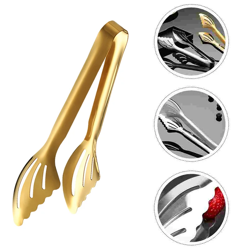 Stainless Steel Food Tongs Kitchen Utensils Buffet Cooking Tool Golden Stable Anti Heat Bread Beef Clip Pastry Clamps