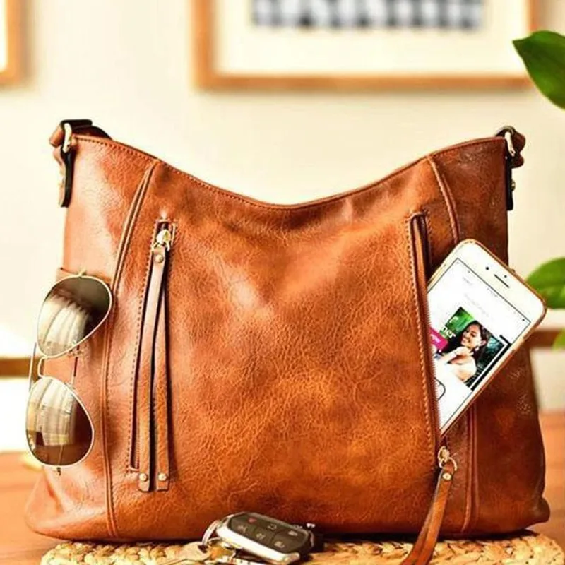 

Трансграничная винтажная большая вместительная сумка через плечо с двойной молнией на одно плечо, женская сумка-тоут под мышками