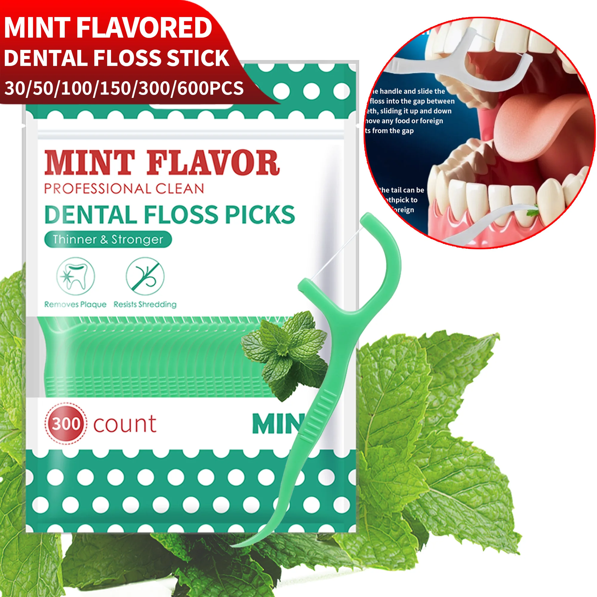 Smooth Mint Floss Stick - Cleaning interdental care for oral health, suitable for daily cleaning of food residue between teeth