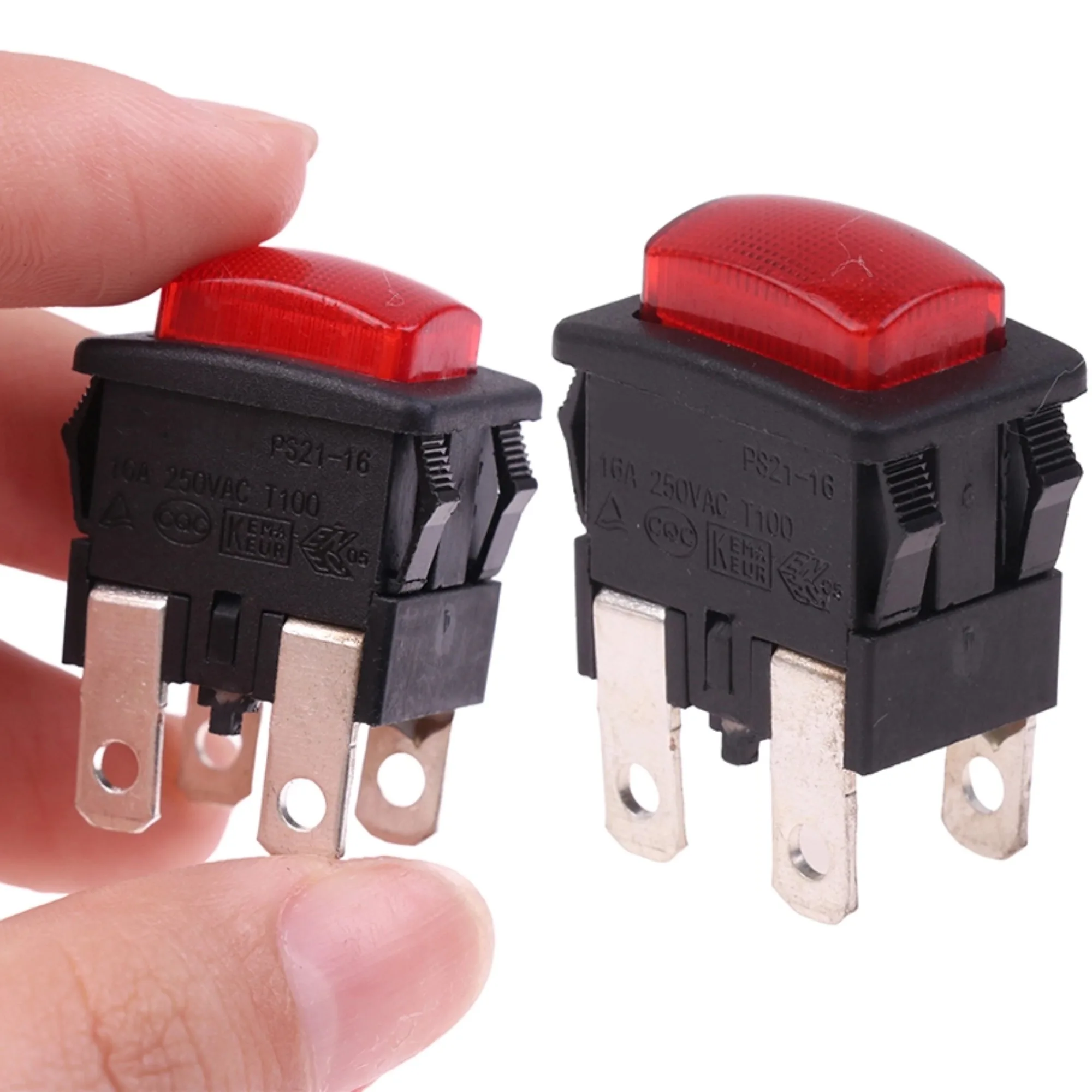 4 Pin 16A Self-Lock Switch Button Rocker PS21-16 With Light Heater Electrical Touch Switch For Vacuum Cleaner Garment Steamer