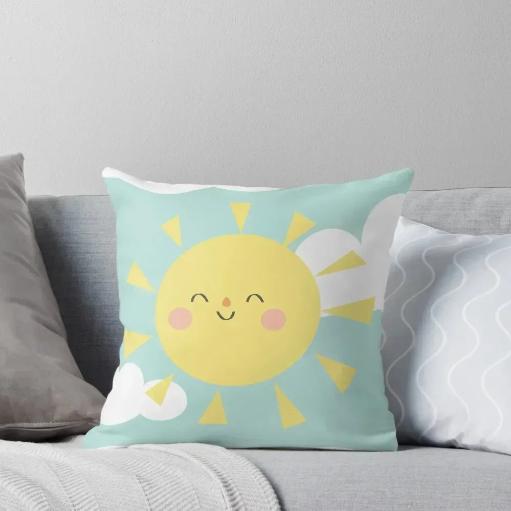 

You are My Sunshine Happy Sun and Clouds Pastel Baby Nursery Art Print Design Throw Pillow anime girl pillow