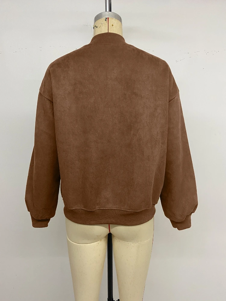 New in Autumn Winter Vintage Women's Suede Bomber Jacket Loose Zipper Pockets Long Sleeve Female Coat Lady Casual Streetwear