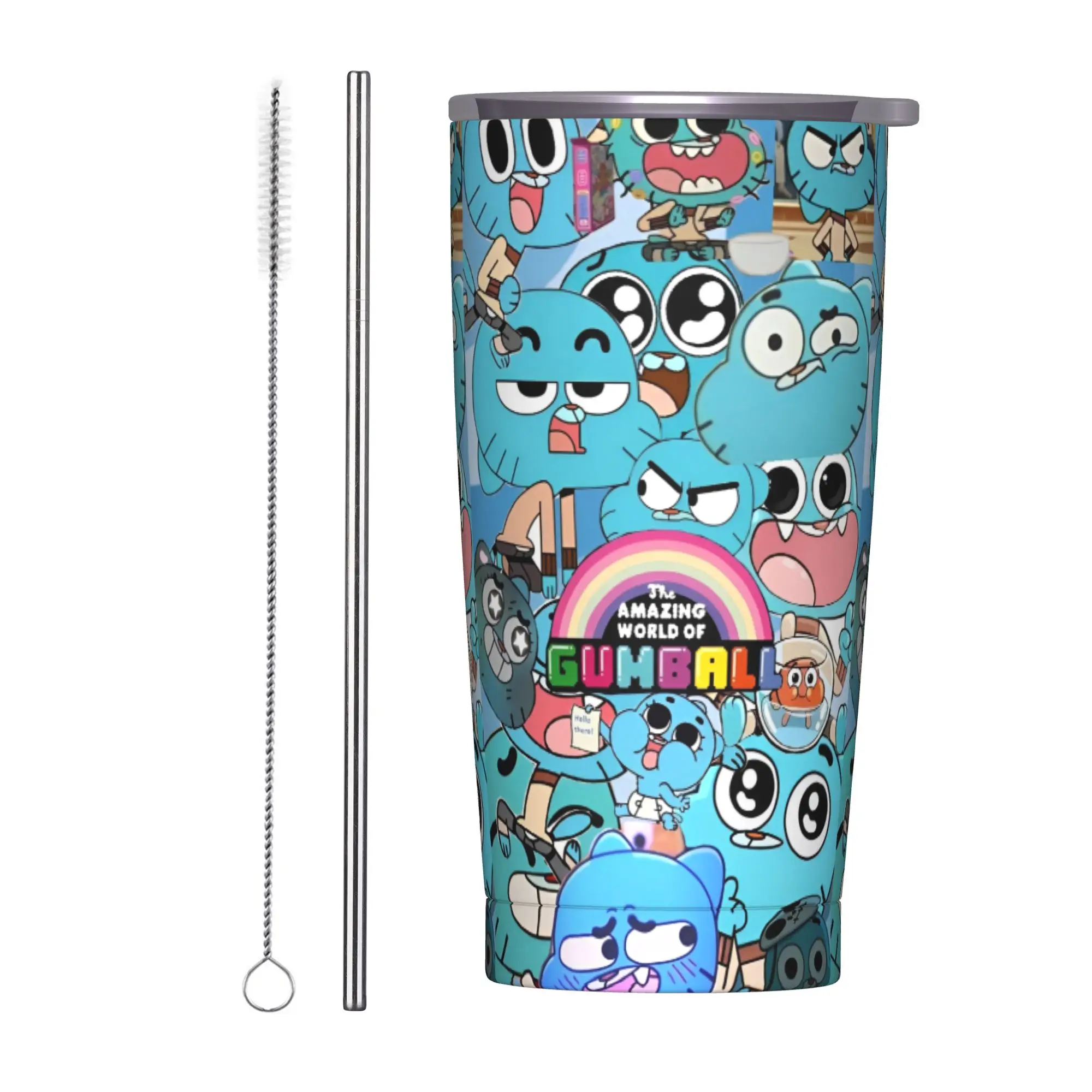 

Gumball Insulated Tumbler with Straws Lid Cartoon Stainless Steel Thermal Mug Double Wall Bottle Cups, 20oz