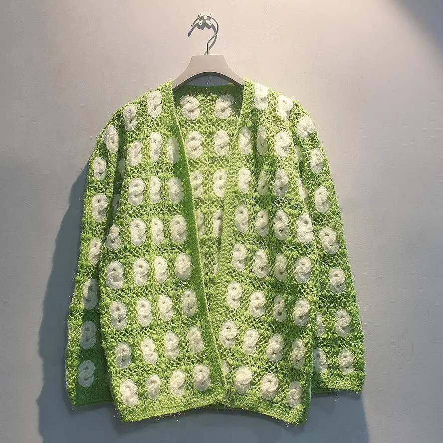 

TIYIHAILEY вязаное крючком пальто женское осеннее пальто ручной работы кардиган с длинными рукавами свободное пальто свитера зеленого цвета на заказ