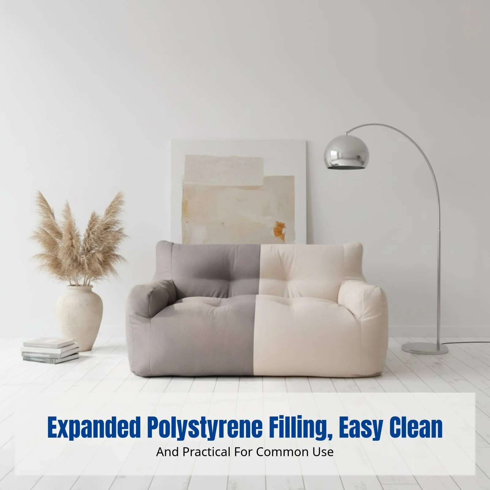 

Bean Bag Sofa, Nordic Style, Double Seat Linen, EPS Filling, Removable Cover, for Small Apartment, Bedroom, Balcony, Lounge