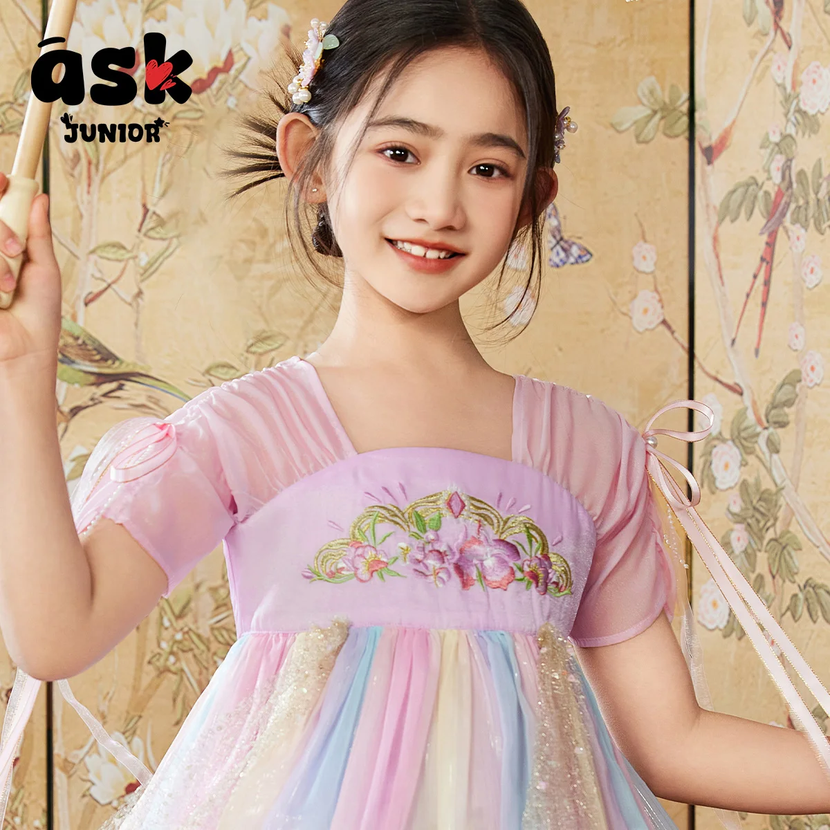اسأل تنورة الفتيات الصغيرات الصيفية على الطراز الوطني فستان الأميرة الصيني الجديد للأطفال الملون من Hanfu المتوسطة وكبار السن #5