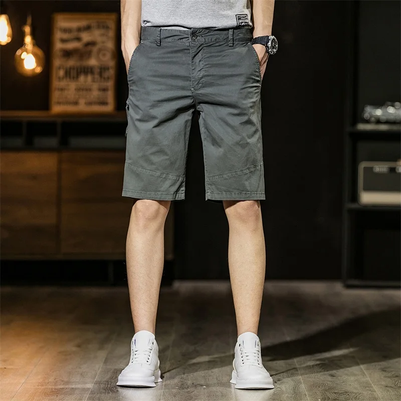 2023 New Men's Summer Thin 100% Cotton Solid Shorts Korean Fashion Slim Fit Capris Sports Large Stretch Breathable Casual Shorts