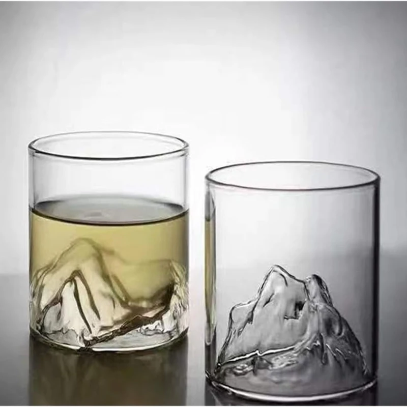 3D Landscape Cup Wine Whiskey Beer Tea Coffee Cup Glassware Mountain Crystal Glass for Drinking Bourbon Scotch Cocktails