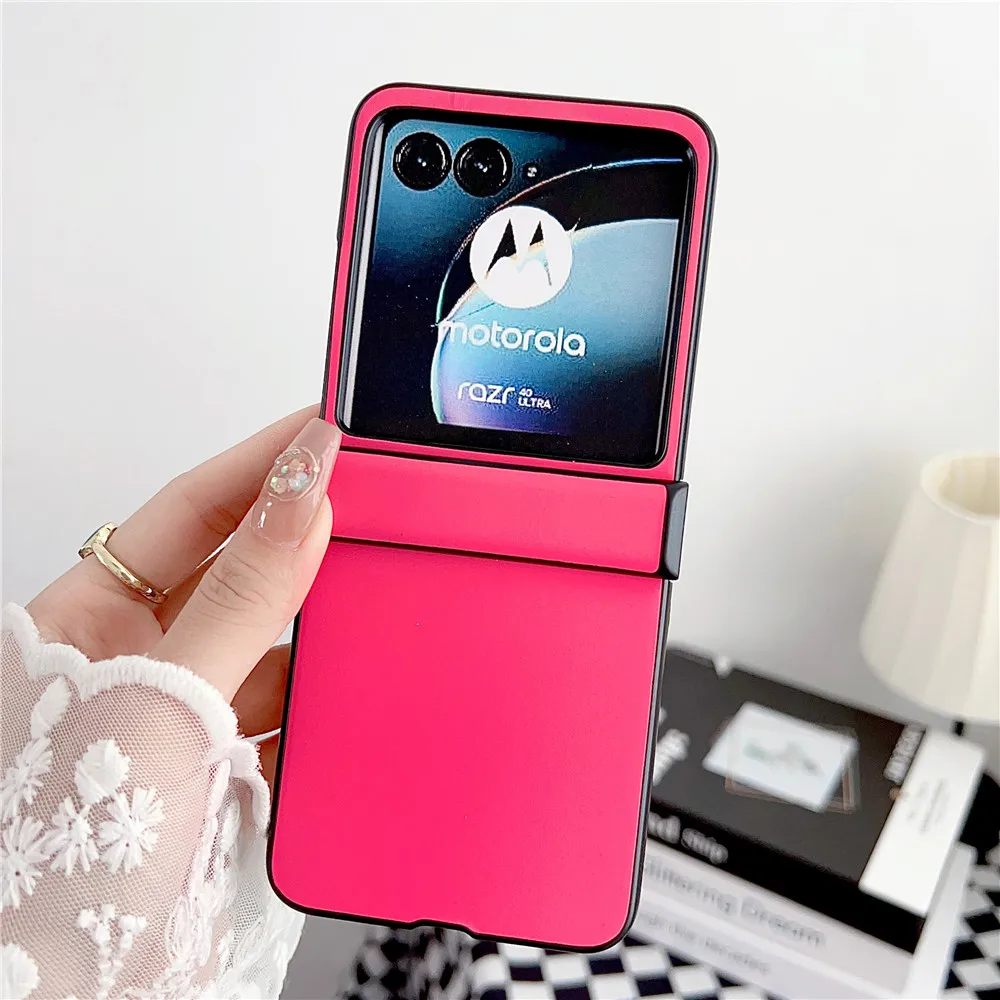 Funda de cuero con bisagra rosa para Motorola Razr 40 Ultra, funda para Moto Razr 40 ultra