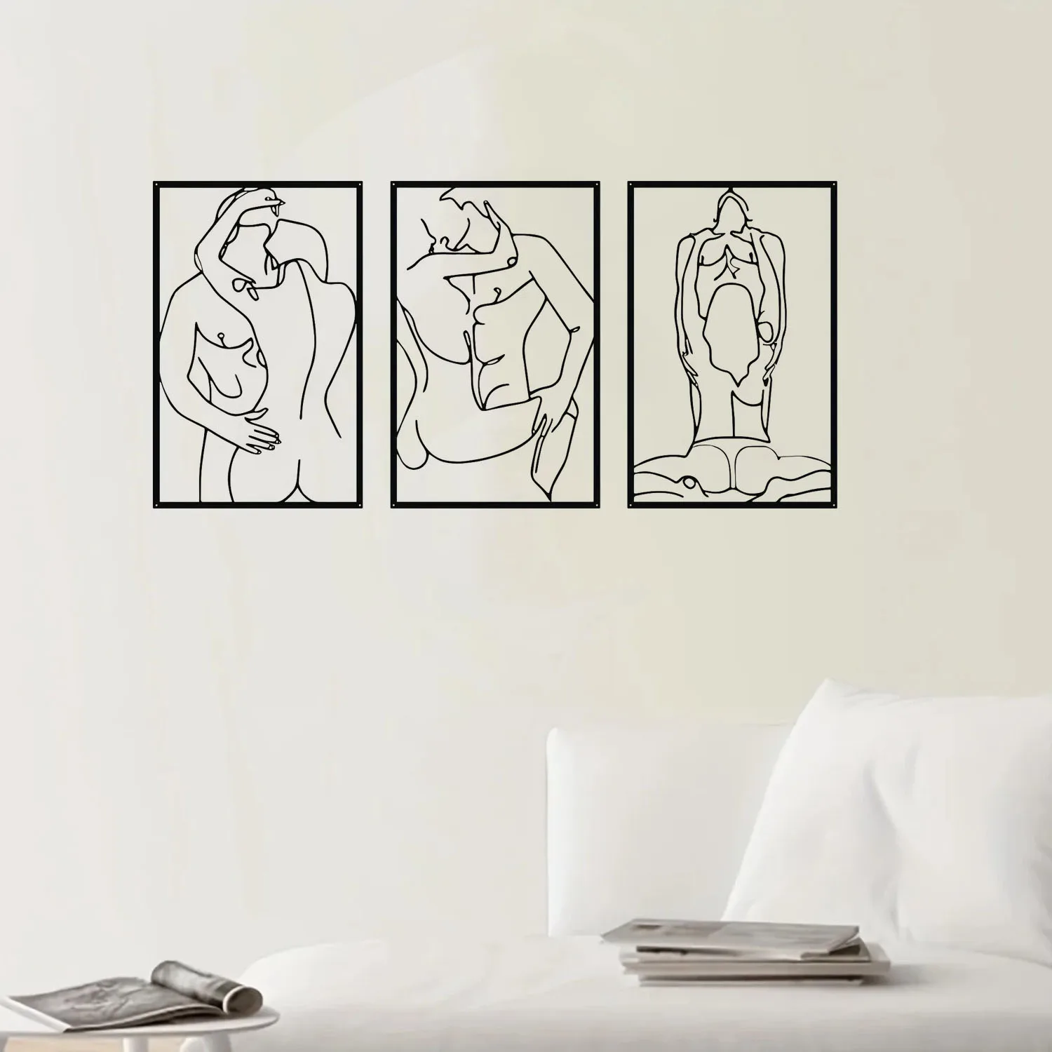 Crafts 3 Pcs Portrait Black Metal Wall Decor Abstract Line Drawing Home Wall Art Sculpture For Kitchen Living Room Bedroom