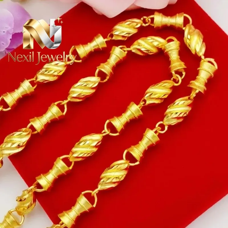 

Nexil Jewelry Nexil Jewelry Men's Bamboo & Olive Bead Necklace 24K Gold AU999 - Traditional craft, regular beads, anti-oxidat