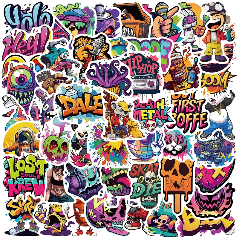 

50PCS Street Graffiti Hip Hop Music Creative Stickers Aesthetic Decoration Notebook Skateboard Street Art Decals Kids Toys Gift