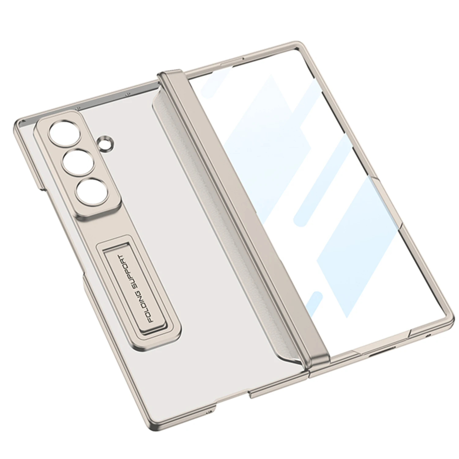 

Plating Transparent Stand Hard Phone Case for Samsung Galaxy Z Fold 7 with Screen Protector Film Shockproof Back Cover Fold 7