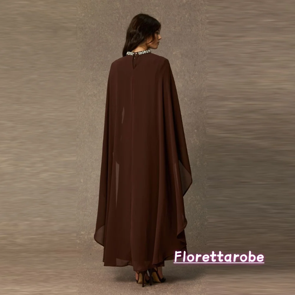 Florettarobe Saudi Arabic Long Sleeves Bead Evening Gown Stand Collar High Waist Patchwork Cape Prom Long Dresses Customized