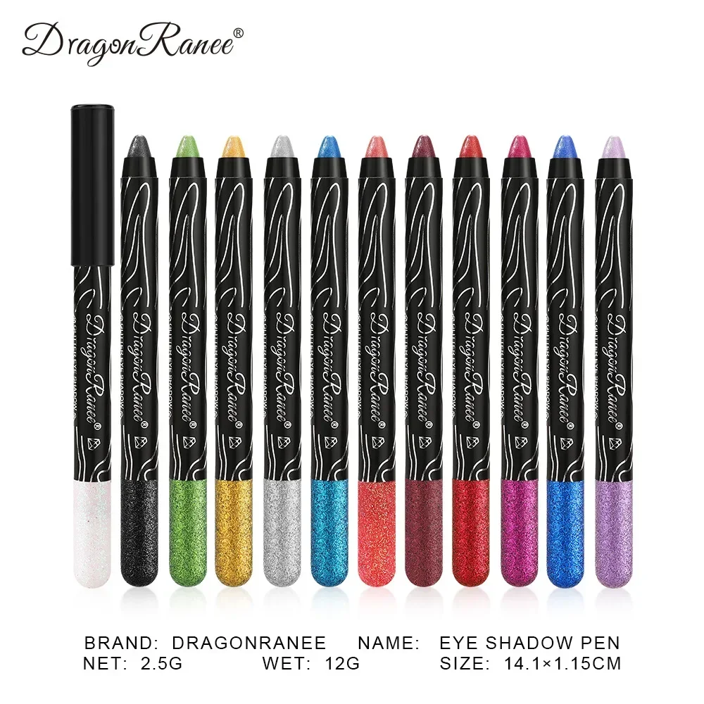 12 Colors Long-lasting Glitter Eyeshadow Pencil Pigment Blue Brown Black Eyeliner Pen Women Fashion Shimmer Eye Shadow Makeup