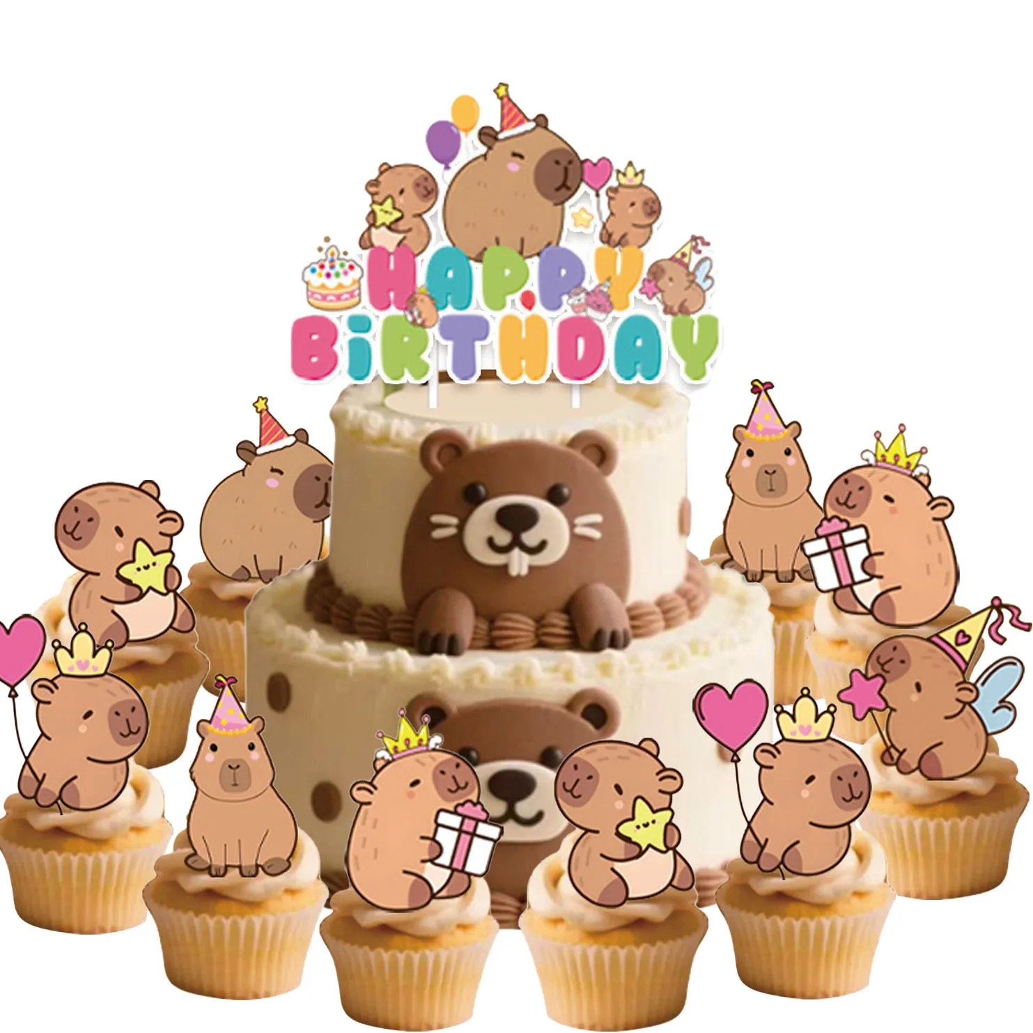 Capybara-Kuchenaufsatz, niedliche Tier-Cupcake-Dekorationen für Kinder, Geburtstagsparty-Zubehör, Capybara-Themenparty-Dekorationen – Detail 1