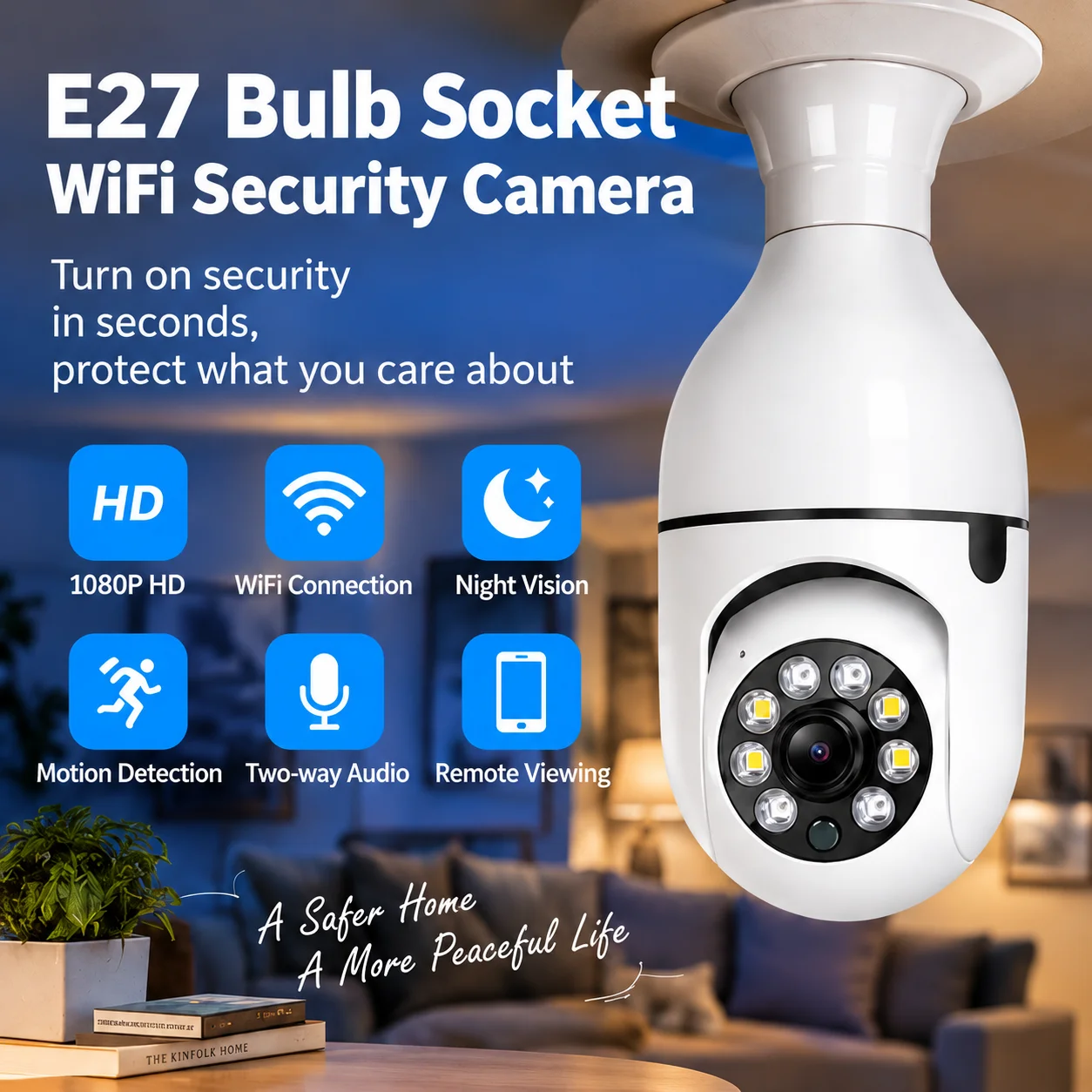 E27 Surveillance Camera LED Light Bulb Socket 360° 2.4G WiFi Security Protection Spotlight Automatic Human Tracking  ﻿