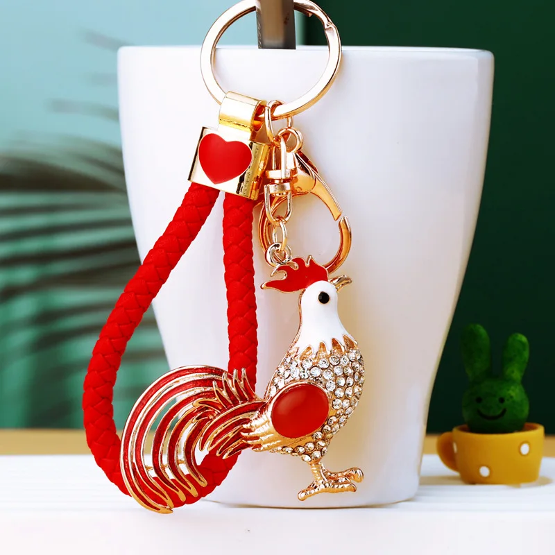 Crystal Chicken Keychains Rhinestone Animal Keyring Key Chain Jewelry For Women Girls Trendy Bag Car Decoration