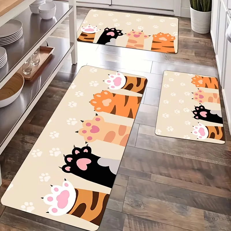 Cute Cat Paw Mat with Kitten Paws Non-Slip for Kitchen, Bath, Hallway - Machine Washable Soft Standing Mat for Cat Owners