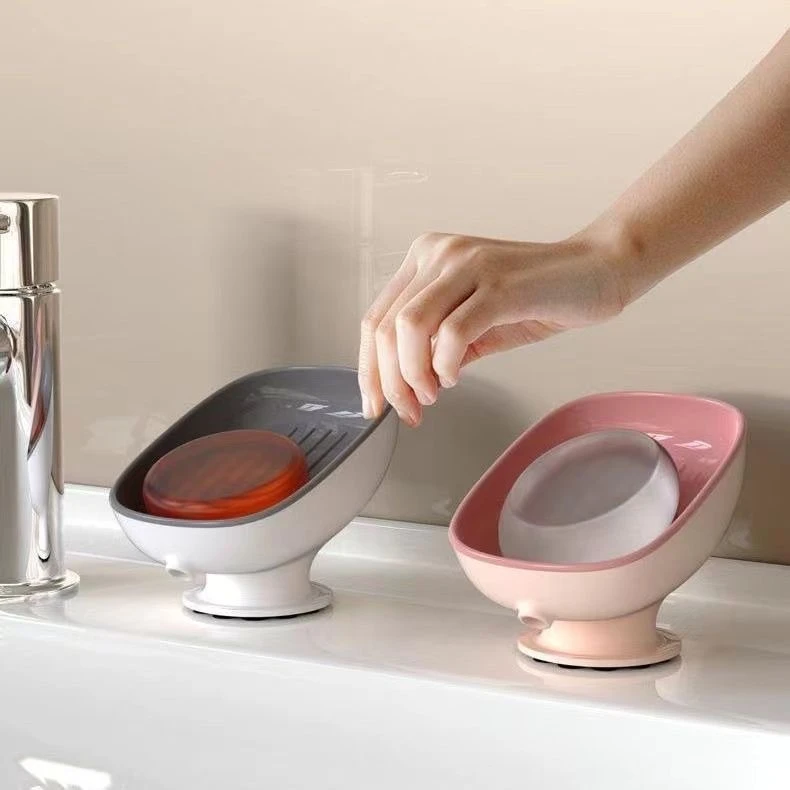 Wall Mount Suction Cup Soap Dish No Punching Drainable Soap Holder Light Luxury Bathroom Shower Storage Rack