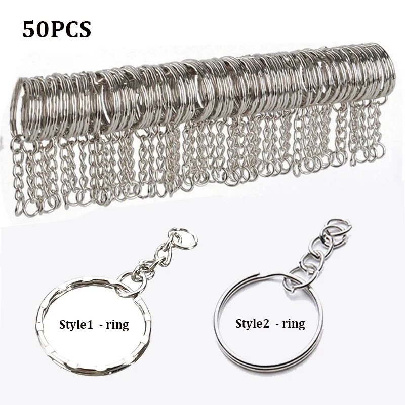 Silver Plated Metal Blank Keyring Keychain Charms Split Ring Keyfob Key Holder Link Rings Women Men DIY Key Chains Accessories