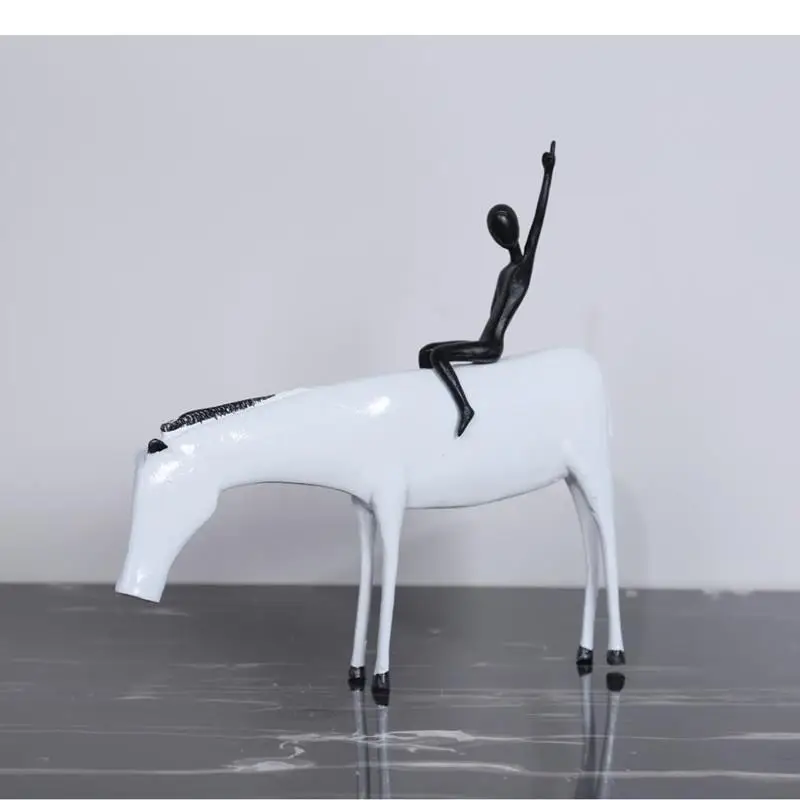 

Minimalist Alloy White Horse Black Figures Horse Riding Ornament Living Room Decoration Animal Sculpture Home Decorations Gift