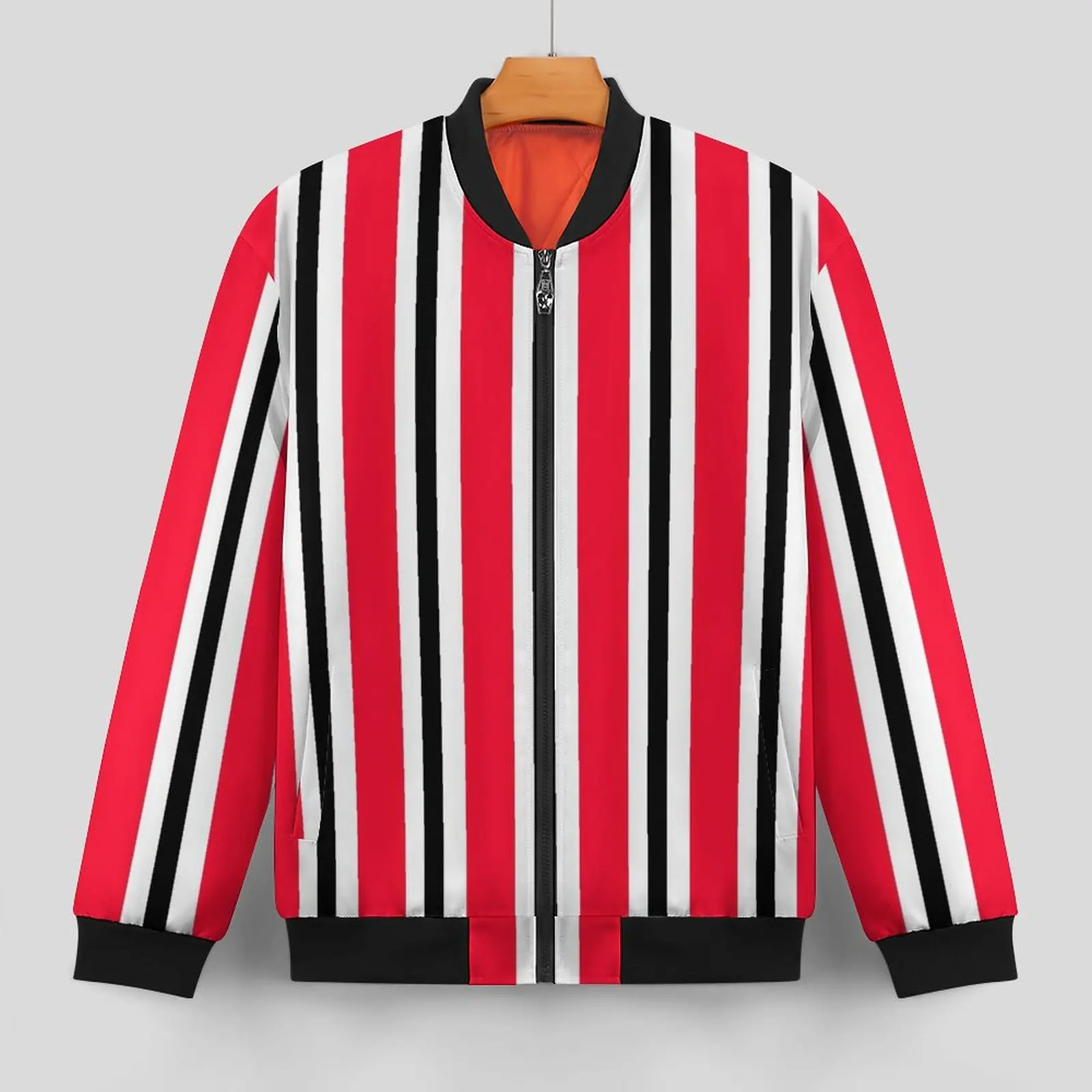 Abstract Striped Casual Jackets Red White Black Lines Waterproof Windbreakers Male Coats Autumn Retro Loose Jacket Plus Size