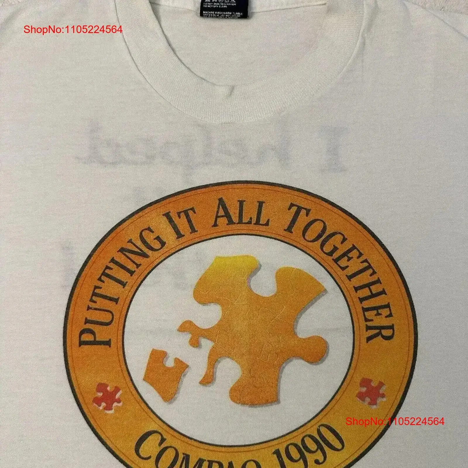 Vintage 1990s 90s Compaq Computer Put It Together Puzzle Art Tech Team Camiseta L vintage Lavado Versátil Unisex Elegante