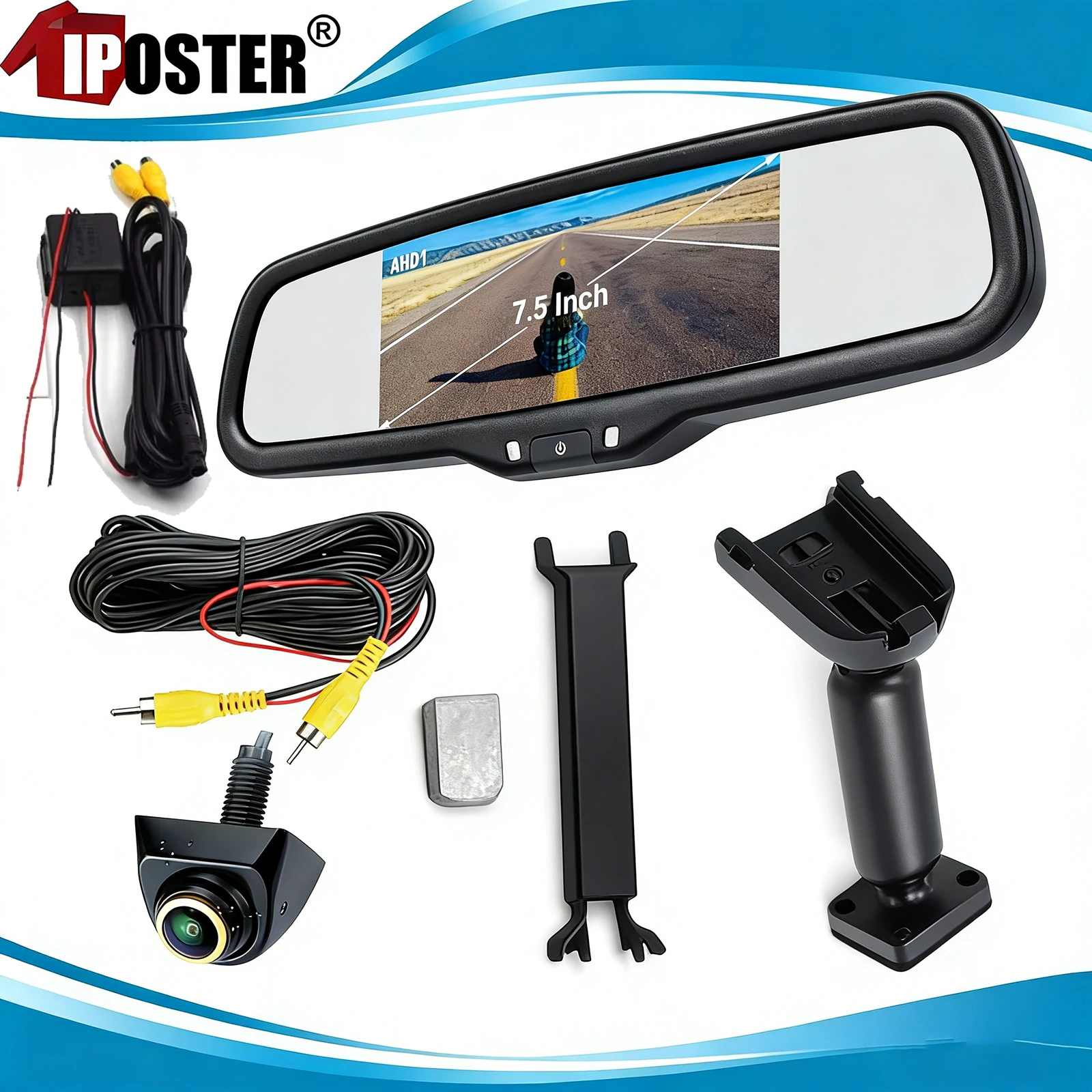 

iPoster AHD Car Rear View Mirror 7.5" IPS LCD Monitor 2Ch Video Input with Fish Eye Wide View Angle Rear View Reversing Camera