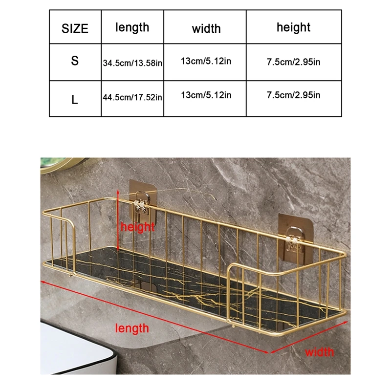 Light Luxury Bathroom Shelf Gold Storage Rack Without Punching Shower Gel Storage Rack Cosmetics Toiletries Storage  Organizer