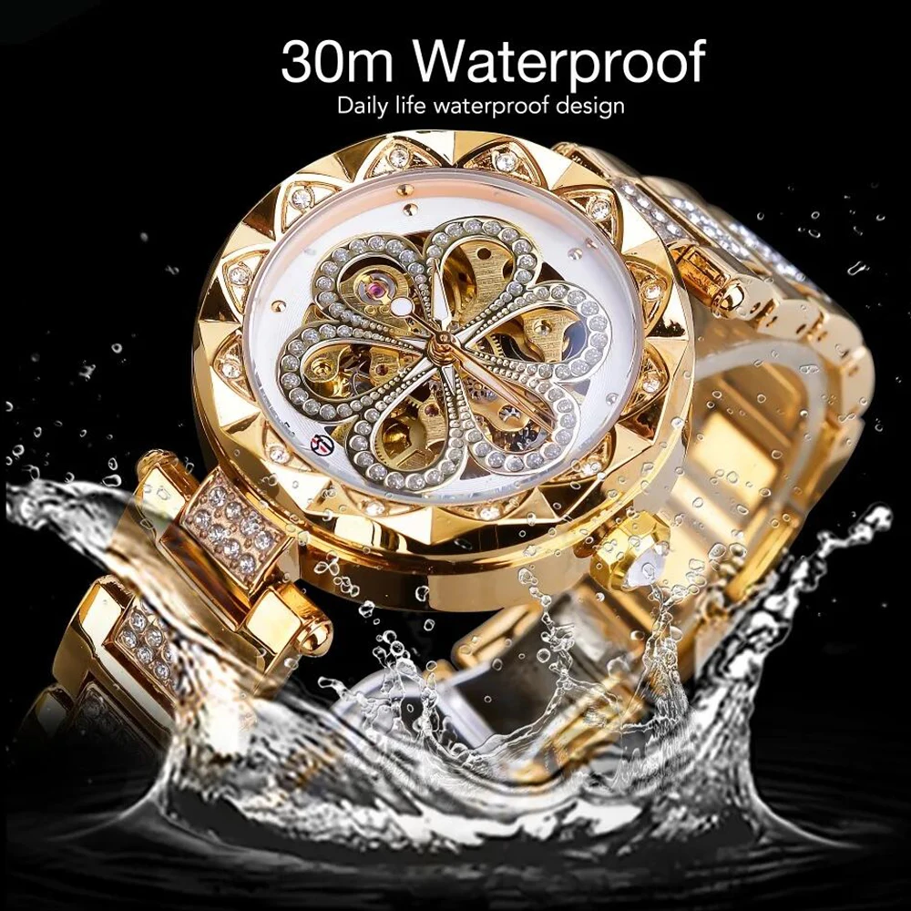 Forsining Elegant Fashion Women Automatic Mechanical Watches Luxury Diamond Stainless Steel Waterproof Ladies Stylish Wristwatch