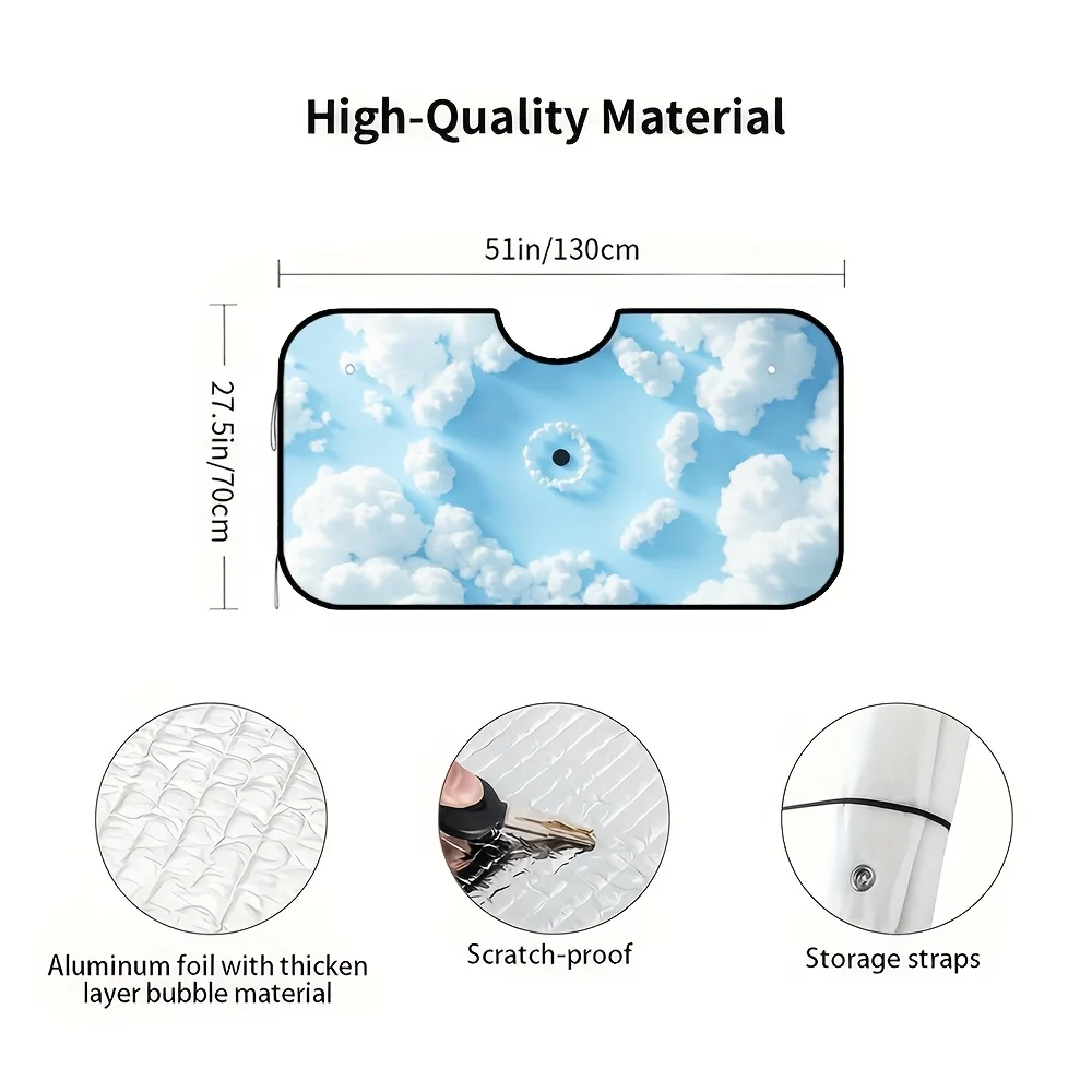 1 قطعة، حماية من الأشعة فوق البنفسجية قابلة للطي السماء الزرقاء والسحب البيضاء ظلة الزجاج الأمامي قناع حامي 4 أكواب شفط سهلة التركيب السيارات #3