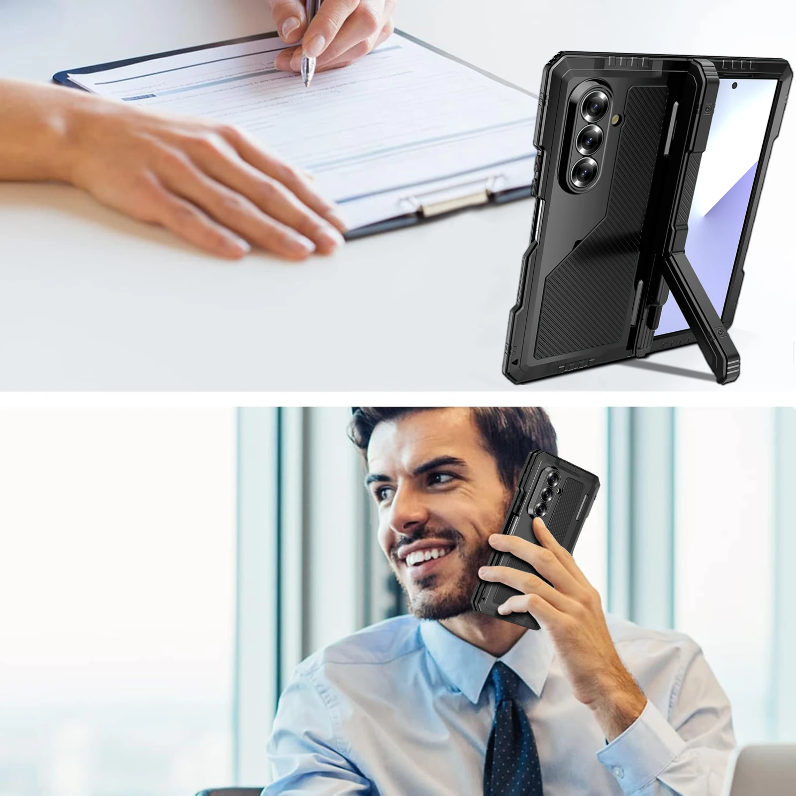 Wytrzymałe etui Super Armor do Samsung Galaxy Z Fold7, 8, 6, 5, 4 – silikonowe, z elementami z aluminium, zapewniające pełną ochronę, z funkcją składanej podstawki, odporne na wstrząsy. — zdjęcie produktu 5