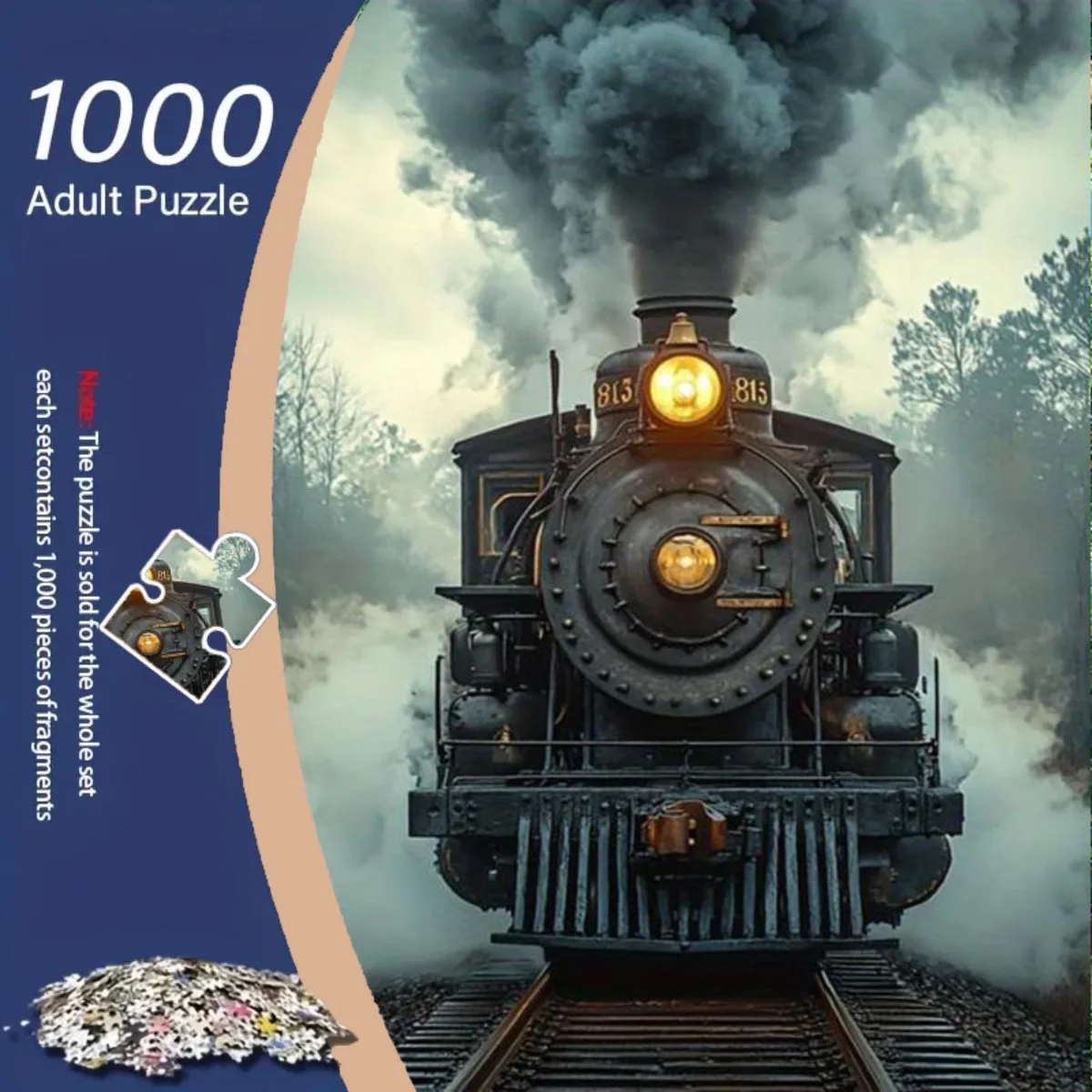 1000 قطعة لغز قاطرة البخار الفريد خمر 813 رأس القطار متوهجة المصباح غامض الدخان السكك الحديدية المشهد غامرة Artis #1