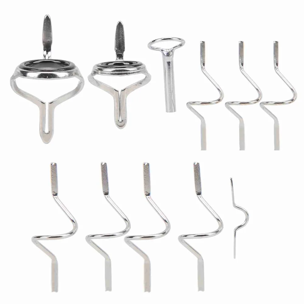 11PCS Stainless Steel Fly Fishing Guide Set Different Size Lightweight Rod Guide Set Silver Fishing Rod Guides Kit