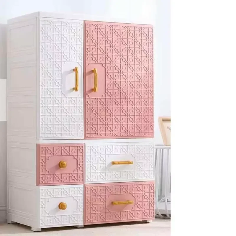 Small Kids Wardrobe 2 Door PP Storage Cabinet Baby Clothes Organizer Furniture for Children Bedroom