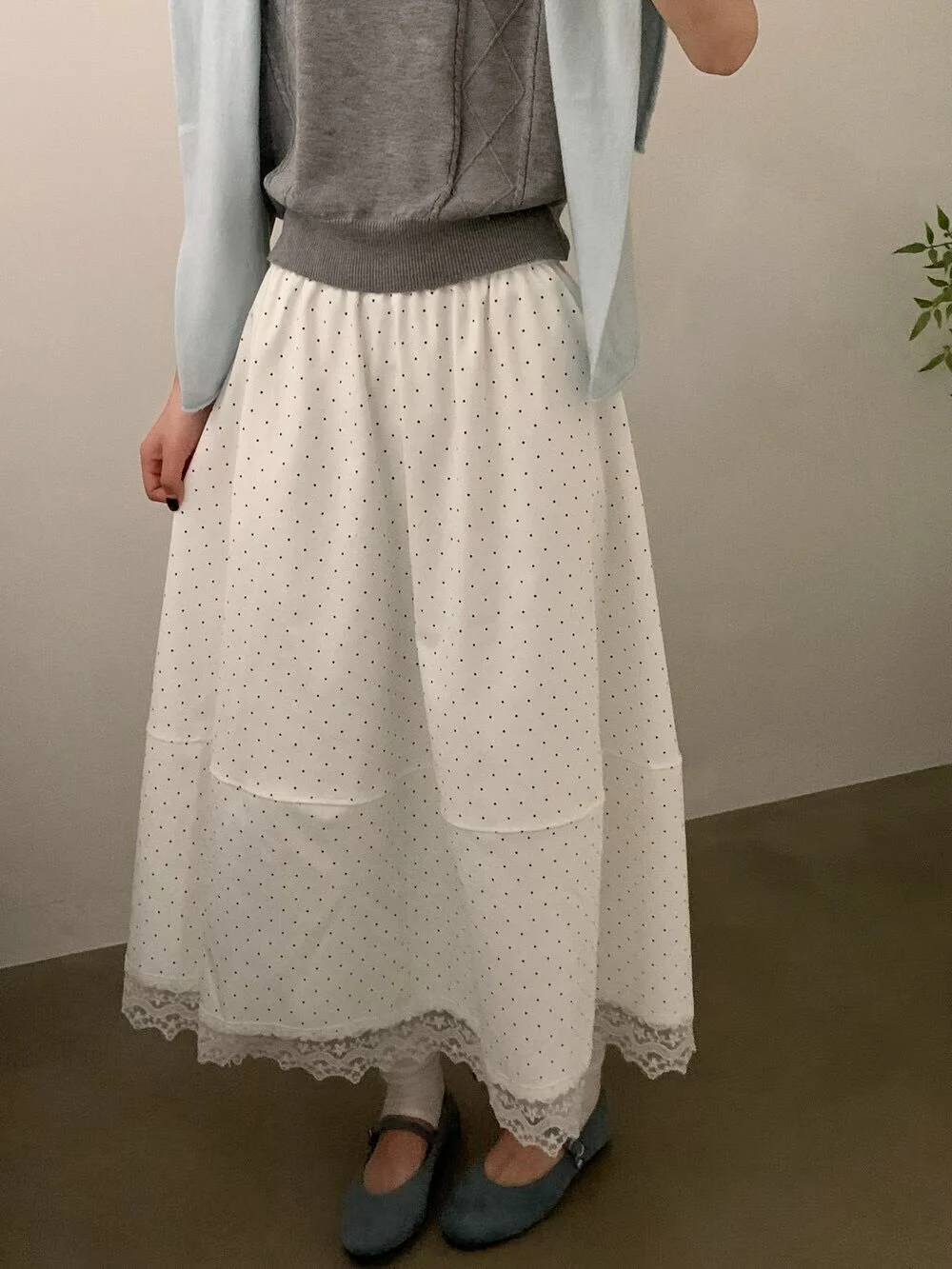 

Sweet Style Lace Splicing Polka Dot Elastic Waist Half Skirt Women's Early Spring New Fashion High Waist Midi Umbrella Skirt ...