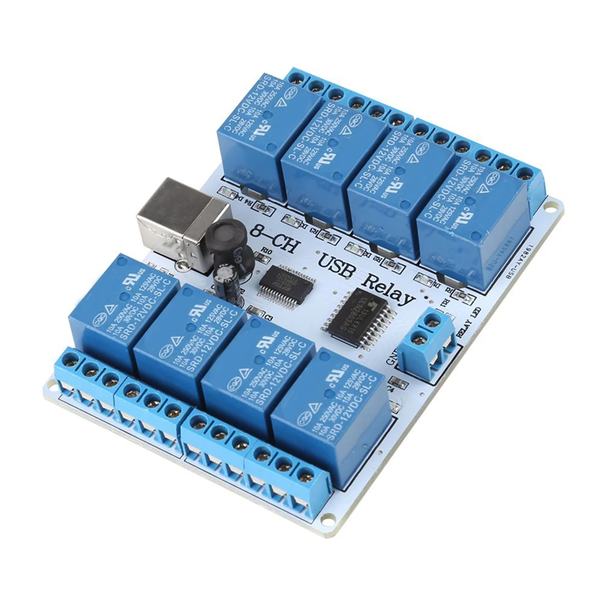 

12V USB Relay Board 8-Channel 12VDC Type-B USB Relay Board Module Controller for Automation Robotics