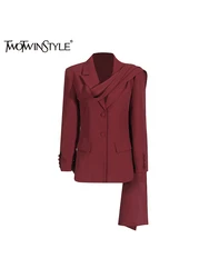 TWOTWINSTYLE, Blazers elegantes con bolsillos de almazuela para mujer, cuello con muescas, manga larga, botón empalmado, chaqueta minimalista, moda femenina