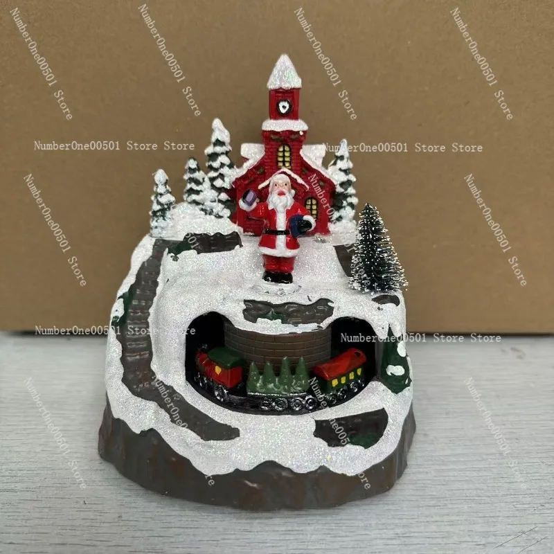 

Multiple Christmas rotating resin luminous music box ornaments, rotating small train decorations, Christmas gifts