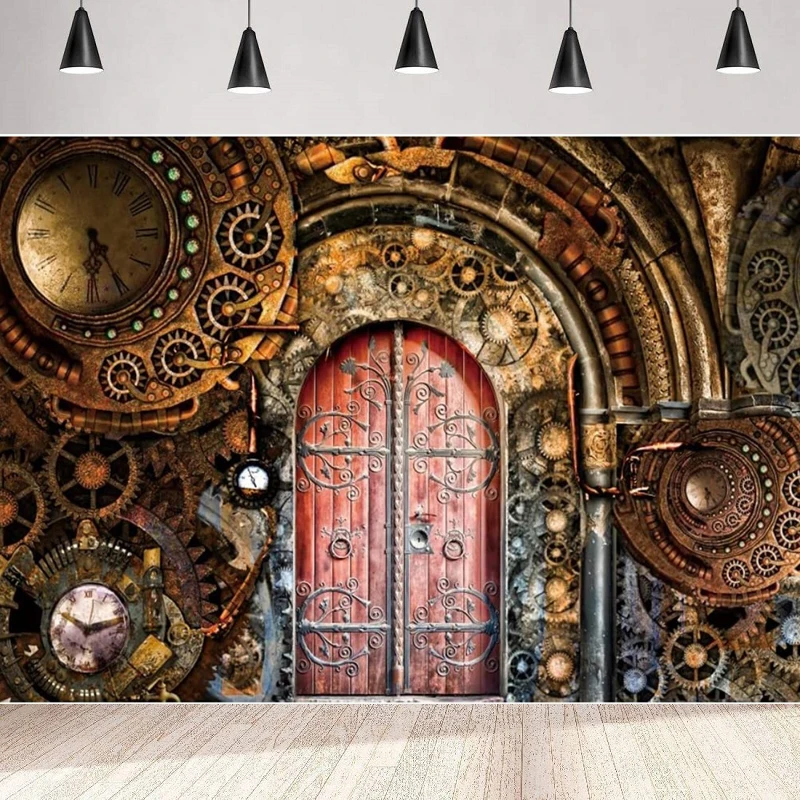 레트로 빈티지 메탈 기계식 청동 시계 기어, 사진 배경, 문짝 배경, 향수 스타일, 파티 장식