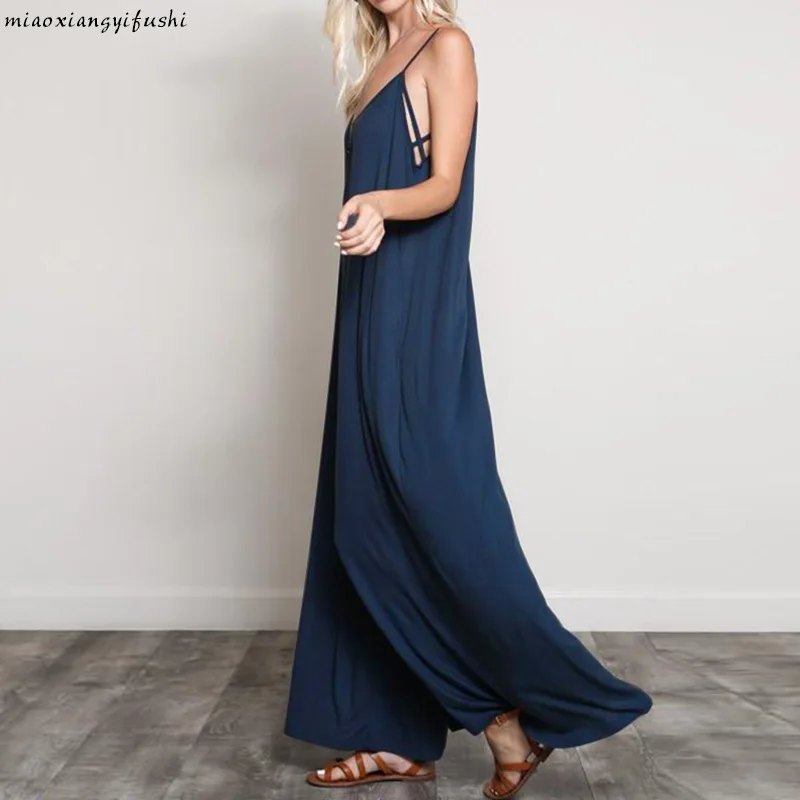 ummer New Fashion Sexy V-neck Strap Backless One-piece Wide-leg Pants