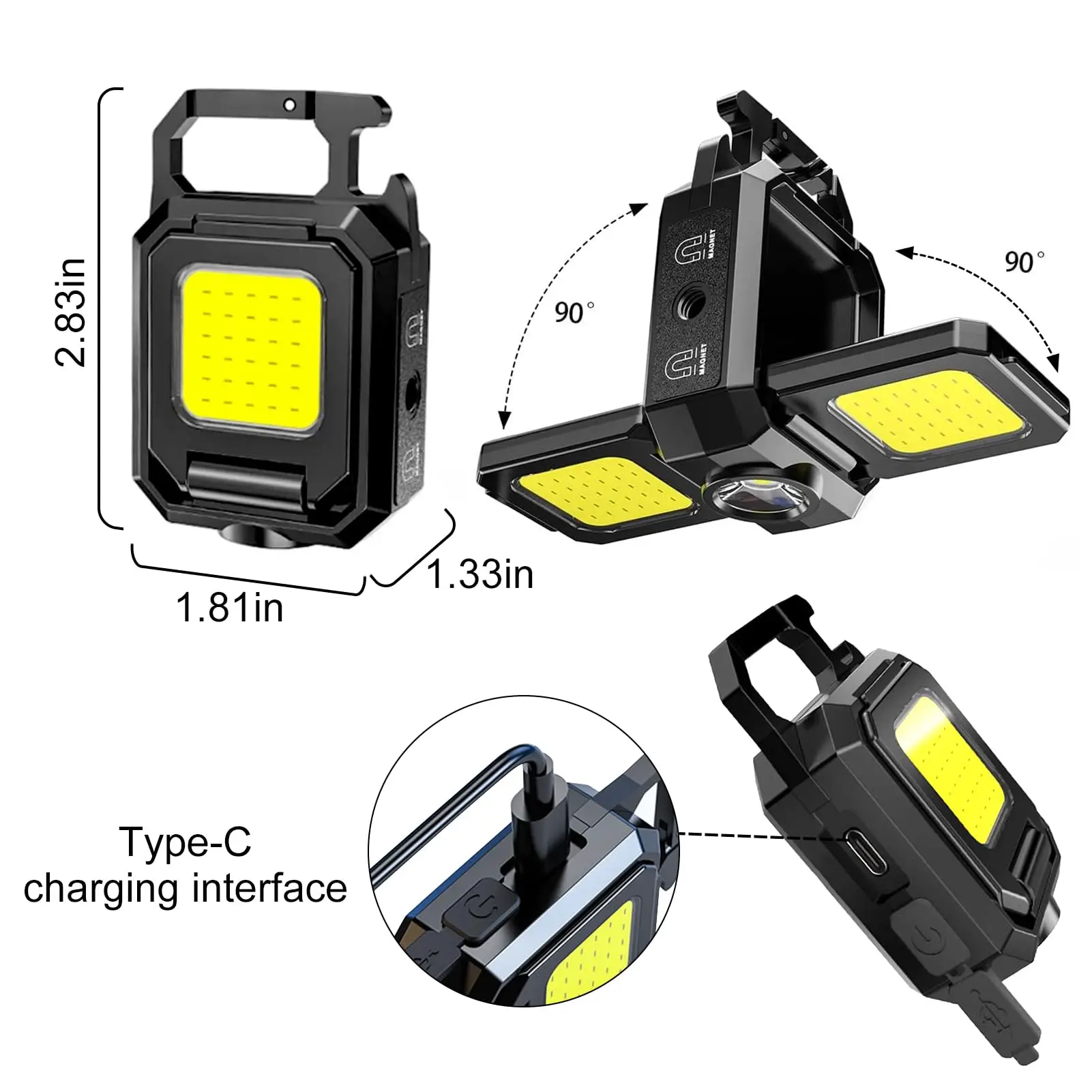 Mini LED COB Keychain Work Light Foldable Powerful USB Rechargeable Flashlight Torch Lantern for Outdoor Camping Fishing Hiking