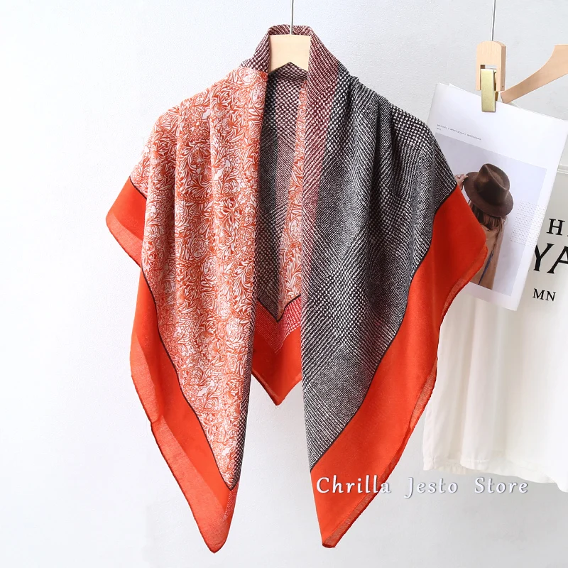 Ladies Spring Autumn New Design Patchwork Color Cotton Feeling 110cm Square Hijab Printed Wrap Women Shawl Scarf