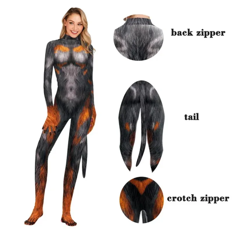 Sky03 ปาร์ตี้ฮาโลวีนตลกชุดคอสเพลย์สัตว์หมาป่า 3D พิมพ์บอดี้สูท Zentai เต็มรูปแบบพร้อม jumpsuits หาง catsuits55Hu %