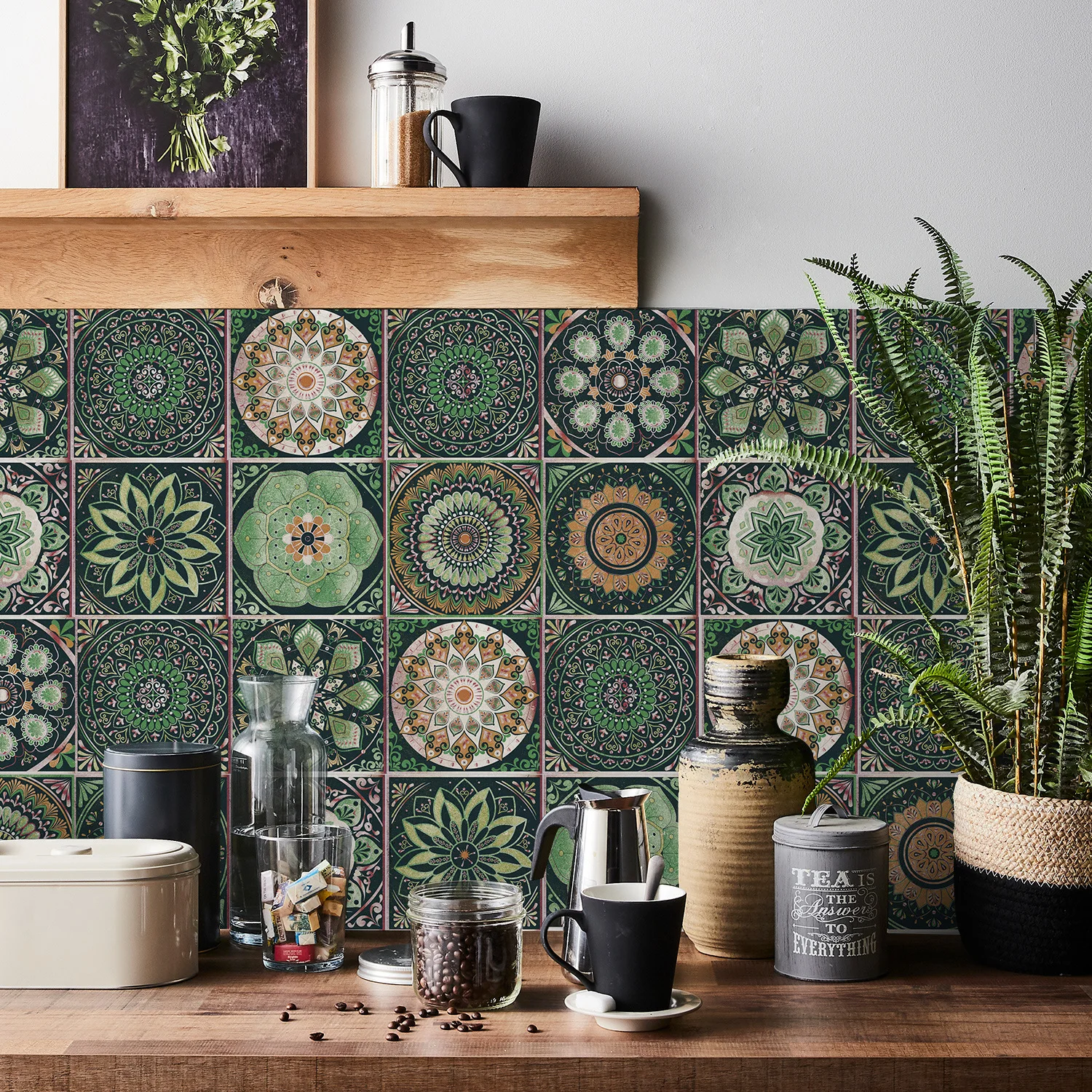 Mandala Tile Self-adhesive Wall Paste Waterproof and Oil-proof Kitchen and Bathroom Wall Decorative Tile Paste Stickers